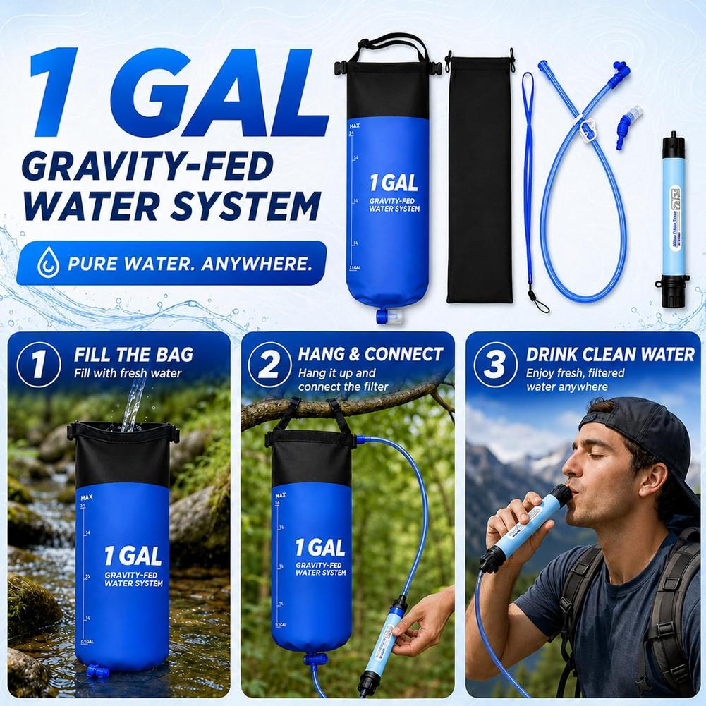 Camping Gravity Water Bag With - Water Filter Straw ulasan dan harga